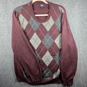Dockers‎ Men XL Burgundy Grey/Gray Argyle Pullover Sweater Cozy Classic Rugged